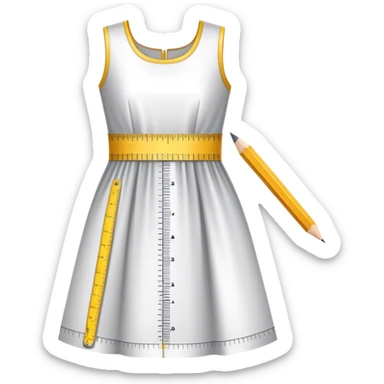 Icon for Fashion Design: a dress pattern with measurements, a ruler and a pencil. The icon should represent the process of designing clothing with a focus on precision and tailoring. Transparent background. sticker