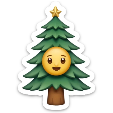 Un emoji représentant un petit sapin stylisé, sans bouche, avec deux grands yeux de biche brillants couleur cannelle. Style minimaliste, mignon et expressif, comme un sticker ou un emoji moderne. Fond parfaitement transparent, haute qualité, bien centré. sticker