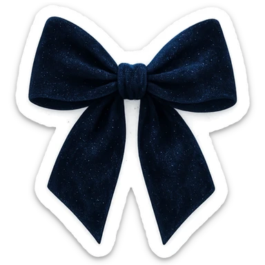 a midnight bow with dark blue velvet texture, shimmering with silver flecks, and a faint ethereal glow sticker