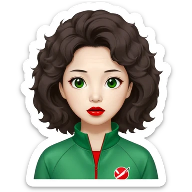 Han Mi-nyeo : Age: Late 60s
Appearance: A middle-aged woman with wrinkles, frizzy, messy dark brown hair and dramatic red lipstick.
Outfit: Green player tracksuit sticker