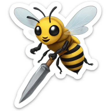 a bee with a weapon sticker