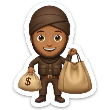 robber emoji with a cash bag, Google style, sneaky thief with loot sticker