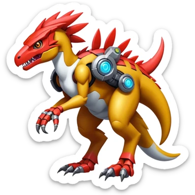 Furry maned Cool Edgy Futuristic shiny colorful cyborg-Digimon-Fakemon-Guilmon-Velociraptor-Mecha full body  sticker