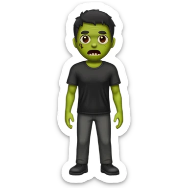 Emoji de zumbi masculino com a roupa preta e o fundo preto sticker