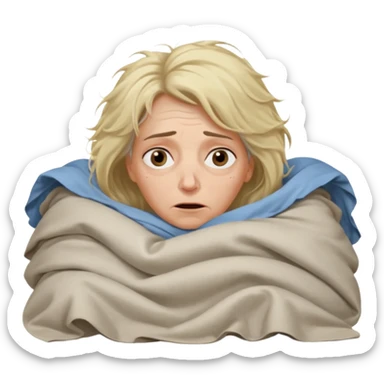 A 55-year-old woman lying in bed, unable to sleep. She looks exhausted and desperate, with visible dark circles under her eyes, tired facial expression. She is under the blankets, staring at the ceiling.  sticker