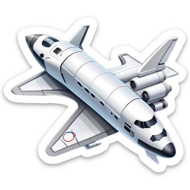 An icon featuring a space shuttle and an airplane against a starry sky, symbolizing aerospace technology. The design includes rocket boosters and satellite orbits, representing the exploration of space and advanced aviation. Transparent background sticker