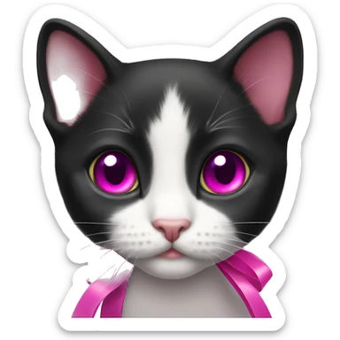 Tuxedo kitten with a magenta ribbon  sticker