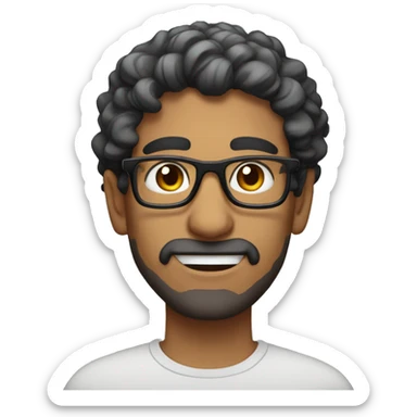 Middle eastern man with wavy hair and glasses and very short sticker