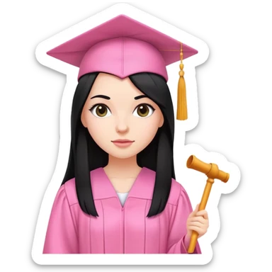 White girl with long straight black tine wearing pink graduation clothes sticker