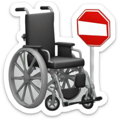 wheel chair with a stop sign sticker