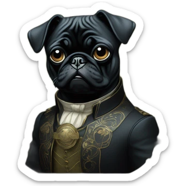 A cyberpunk black pug in Art Nouveau style during 1910 sticker