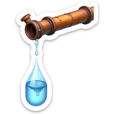 3D render of a cracked pipe with water dripping from it, Pixar-style, clean and realistic, soft reflections, isolated on white background, professional and colorful

 sticker