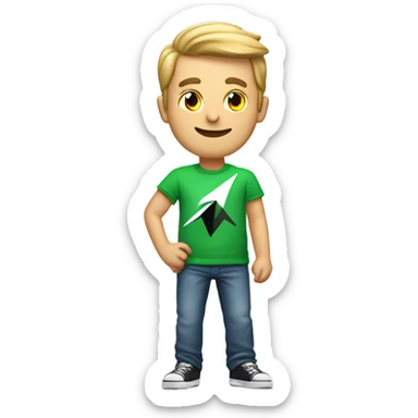 A guy wearing a t-shirt that says "the bomb" with an arrow pointing up sticker