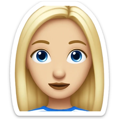 una chica rubia con ojos azules y sueter blanco sticker