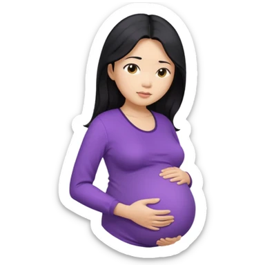 Asian, pregnant woman, purple shirt, long hair, head and eck and abdomen only sticker