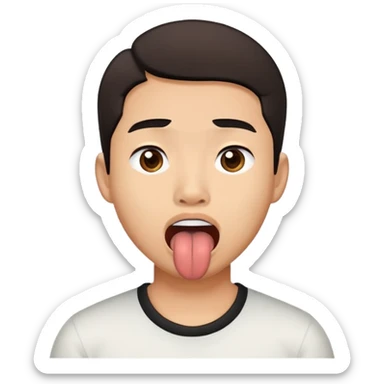 asian filipino guy with a black middle part sticking tongue out wildly sticker