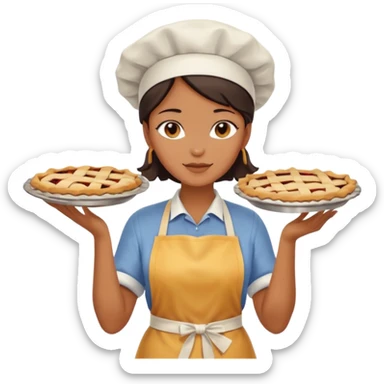 Baking community woman avatar in vibrant style illustration. Pie, cookie, and muffin warm golden tones, simple shapes, flat design, high contrast. sticker