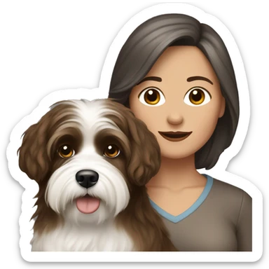 TAN middle aged woman with brown hair, with black and white havanese dog sticker