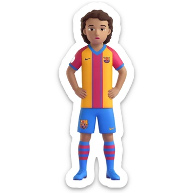 avatar of a young footballer inspired by Lamine Yamal, blue and red striped Barcelona kit, youthful features, short curly hair, brown eyes, confident expression sticker