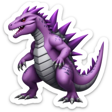 Badass cool black white grey, purple belly, salazzle-tyranitar-hybrid, full body sticker