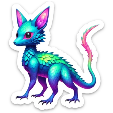 Exotic vibrant lush neon-colored Fakémon-Trico-creature (full body) sticker