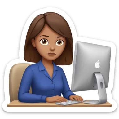 Uma mulher de cabelo castanho que é professora e um pouco brava a trabalhar no computador sem usar óculos sticker