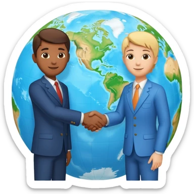 Shake hands and a globe showing negotiation of climate change with accurate image showing environment not just 2 person in a pic sticker