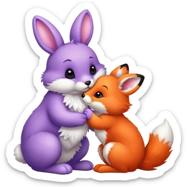 A purple bunny kissing an orang fox sticker