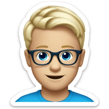 smiling 5 year old white boy with big blue eyes and glasses blonde straight short hair sticker