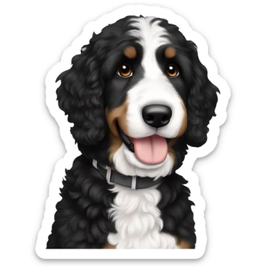 tall black and white f1 bernedoodle no brown sticker