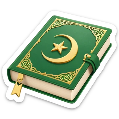 Closed Quran with the Islamic Symbol on it (moon and star) green from left to right sticker