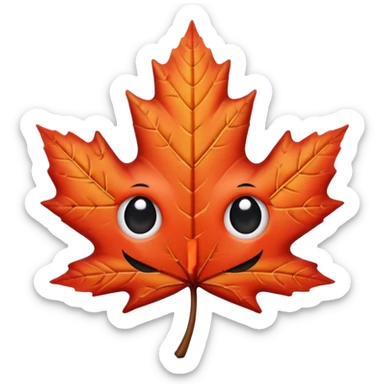 emoji, feuille d'érable couleur vermeille, deux yeux ronds noirs brillants sticker