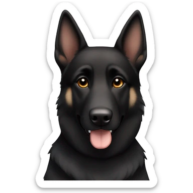 Black German shepherd husky mix with brown eyes tilting head one ear up one ear down sticker
