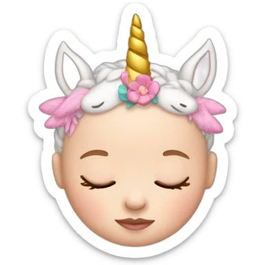 Sleeping white Newborn with unicorn headband sticker