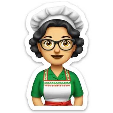 mexican chubby lady green apron  with glasses cooking tacos sticker