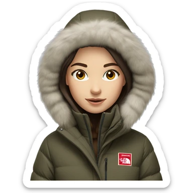 White  brunette Girl wearing northface parka sticker