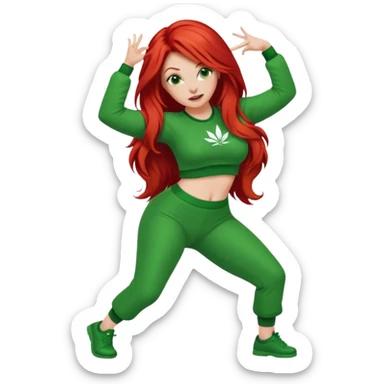 Thick white woman twerking with long red hair and green 420 outfit sticker