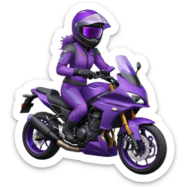 Créer un emoji avec une moto mt07 sport noir mate / violet iridescent très foncé. Avec une pilote dessus visière violet sombre faceless, bulle de la moto violet. Avec fond arrière violet, tenue complète casque inclus violet  sticker