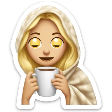 girl inside a blanket sipping coffee eyes closed blonde sticker