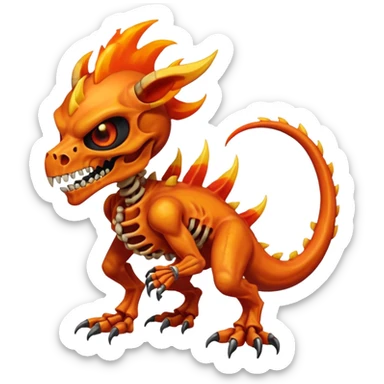 Oily smooth glossy evil sharp edgy badass skeletal fiery skull-face skull-masked Charmeleon-Zeraora-Salandit-fusion, full body sticker