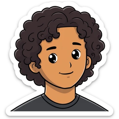 brown-skinned man with black curly mid-length hair, relaxed face, eyes slightly open, cartoonish sticker style sticker