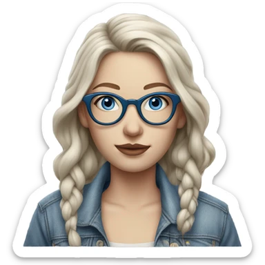 Hyper Realistic pale beautiful tattooed 3D woman with glasses and blue eyes wearing denim jacket sticker