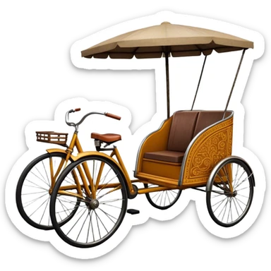 ​Cinematic Realistic Cyclo Rickshaw, depicted as a classic manually operated tricycle-style rickshaw with a simple, rustic design and intricate details, rendered with realistic textures and natural urban lighting that captures its cultural charm and timeless functionality, sticker