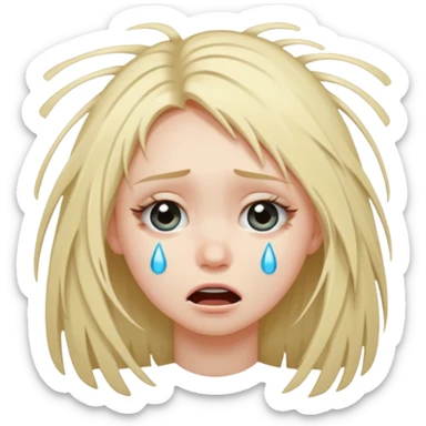 A girl pouring her eyes out crying so hard and pulling off her hair so bad cutting it sticker