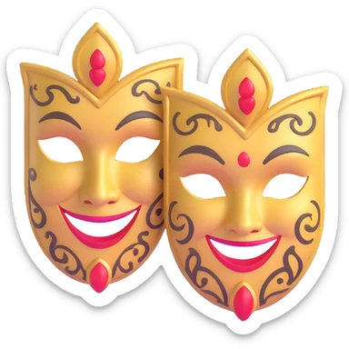 classic Greek drama masks, traditional comedy with smile and tragedy with frown, ornate theater masks sticker