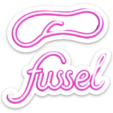 glowing pink neon sign that says “Fussel" in cursive  sticker