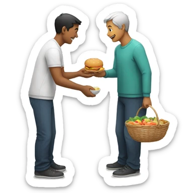 Person giving food to another person sticker