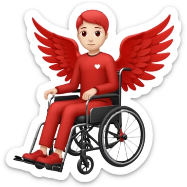 "Red silhouette of a person in a wheelchair with a wing on the left shoulder, clean lines, minimalist emoji" sticker