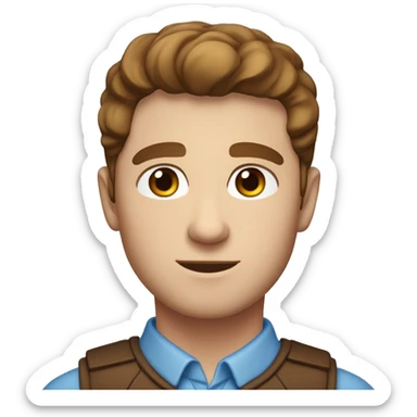 White Man with middle part brown hair, blue eyes, angled eyebrows and manly boyish appearance, handsome sticker