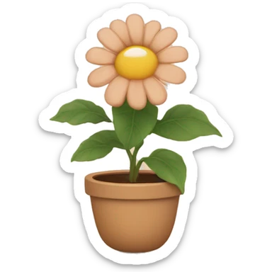 there is a pot in pastel brown colors and there is an indoor flower in it sticker